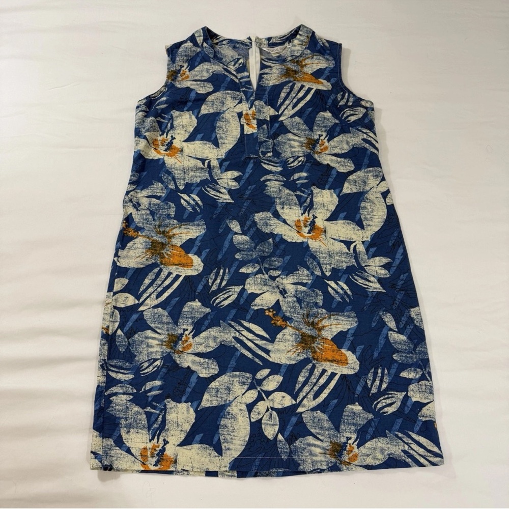 Elegant‎ Linen Floral Navy Mini Sleeveless Dress